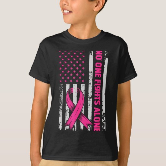 Fights Breast Cancer Alone Us Flag Nk Ribbon T-shirt (Voorkant)