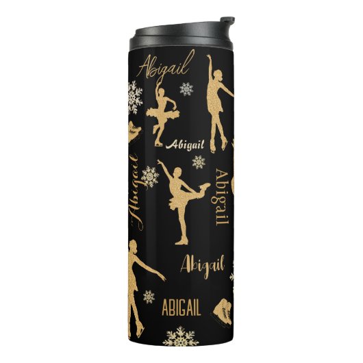 "Figue Skating" gouden gepersonaliseerde silhoutte Thermosbeker (Gedraaid links)