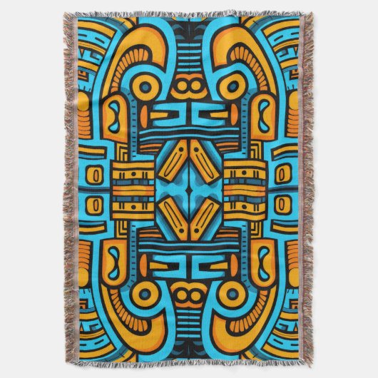 Figuratief Abstract Bold Blauw Sinaasappel Deken (Voorkant Verticaal)