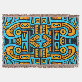 Figuratief Abstract Bold Blauw Sinaasappel Deken