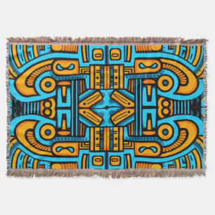 Figuratief Abstract Bold Blauw Sinaasappel Deken