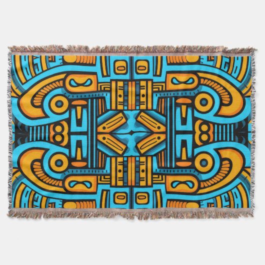 Figuratief Abstract Bold Blauw Sinaasappel Deken (Voorkant)