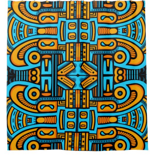 Figuratief Abstract Bold Blauw Sinaasappel Douchegordijn (Voorkant)