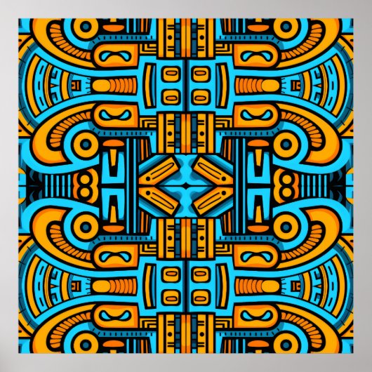 Figuratief Abstract Bold Blauw Sinaasappel Poster (Voorkant)