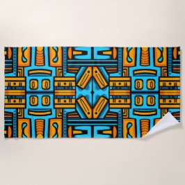 Figuratief Abstract Bold Blauw Sinaasappel Strandlaken