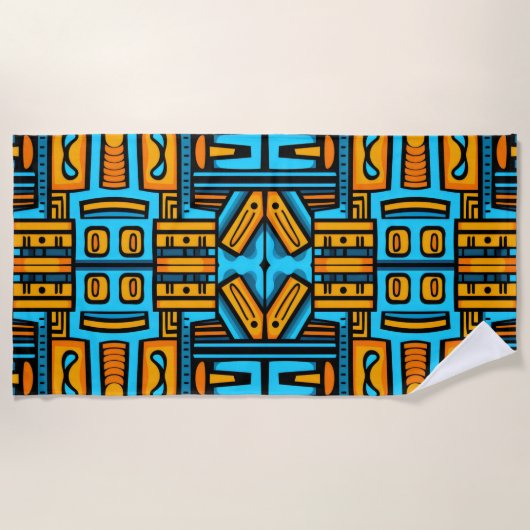 Figuratief Abstract Bold Blauw Sinaasappel Strandlaken (Voorkant)