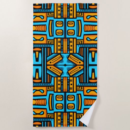 Figuratief Abstract Bold Blauw Sinaasappel Strandlaken (Voorkant)