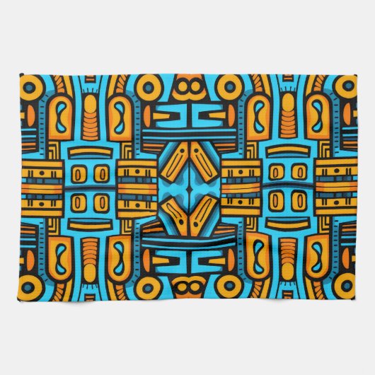 Figuratief Abstract Bold Blauw Sinaasappel Theedoek (Horizontaal)