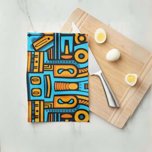 Figuratief Abstract Bold Blauw Sinaasappel Theedoek