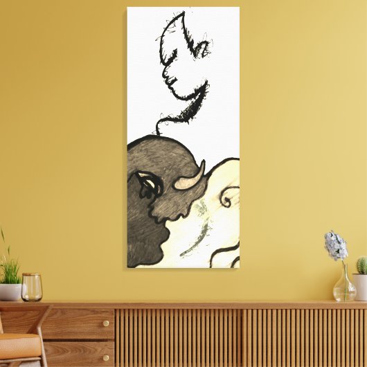 Figurative Native American en Buffalo Canvas Afdruk (Insitu (Woonkamer))