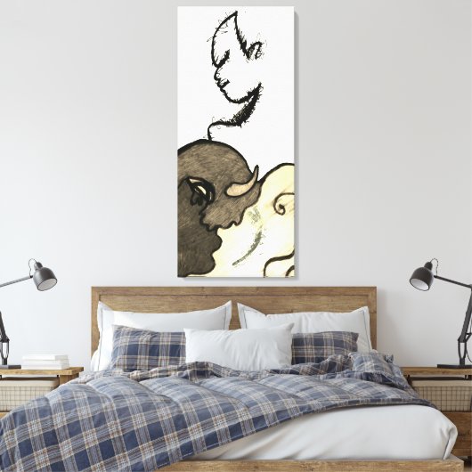 Figurative Native American en Buffalo Canvas Afdruk (Insitu (Slaapkamer))