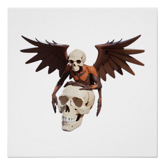 Figure with Skull, Wings, and Orange Patterns Perfect Poster (Voorkant)