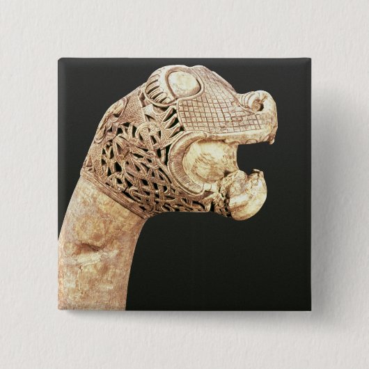 Figurehead of a Viking Longship, gevonden in Osebe Vierkante Button 5,1 Cm (Voorkant)