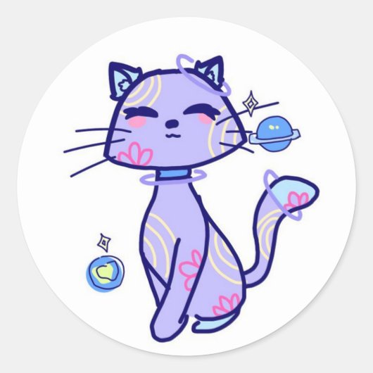 Figurinha gato espacial ronde sticker (Voorkant)