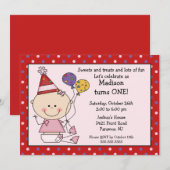 Figuur Baby meisje 1e verjaardag Uitnodiging (Voorkant / Achterkant)