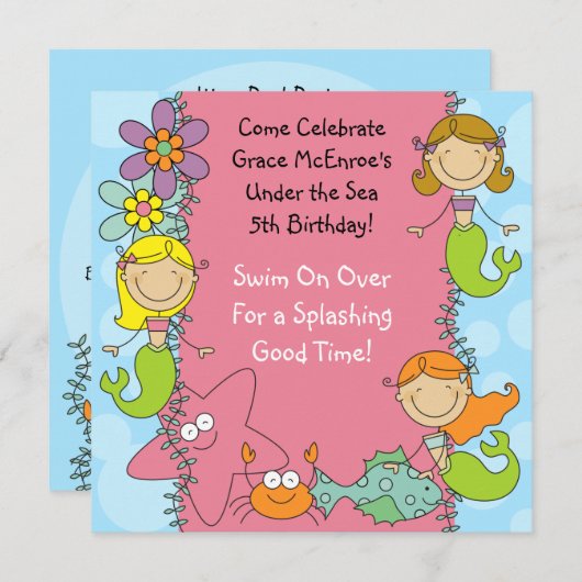 Figuur Mermaid Aangepaste uitnodiging van de Dag v (Voorkant / Achterkant)