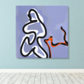Figuur met Feline: Abstract Blauw, Sinaasappel, B Canvas Afdruk (Insitu (Houten vloer))