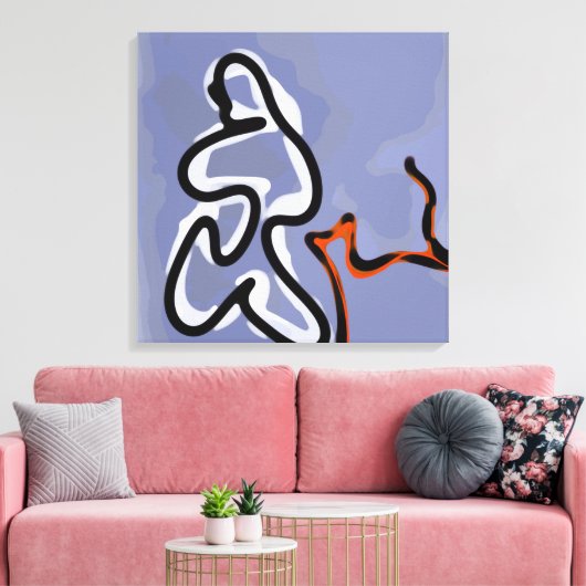 Figuur met Feline: Abstract Blauw, Sinaasappel, B Canvas Afdruk (Insitu (Woonkamer))