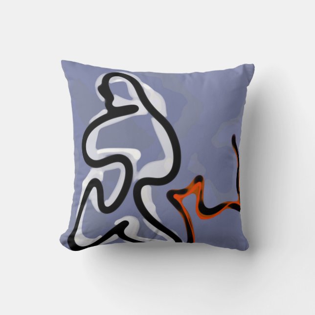 Figuur met Feline: Abstract Blauw, Sinaasappel, B  Kussen (Voorkant)