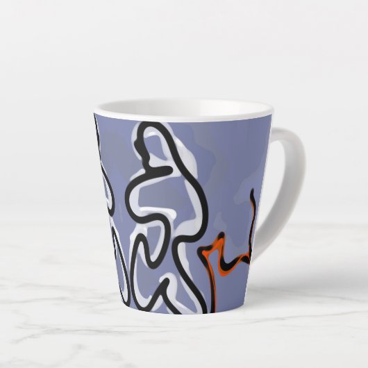 Figuur met Feline: Abstract Blauw, Sinaasappel, B Latte Mok (Rechterhoek)