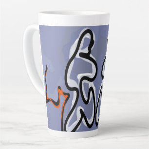 Figuur met Feline: Abstract Blauw, Sinaasappel, B  Latte Mok
