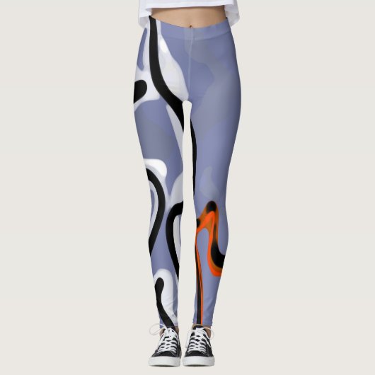 Figuur met Feline: Abstract Blauw, Sinaasappel, B Leggings (Voorkant)