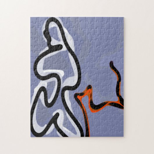 Figuur met Feline: Abstract Blauw, Sinaasappel, B Legpuzzel (Verticaal)