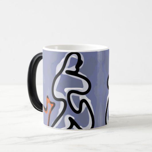 Figuur met Feline: Abstract Blauw, Sinaasappel, B Magische Mok (Voorkant links)