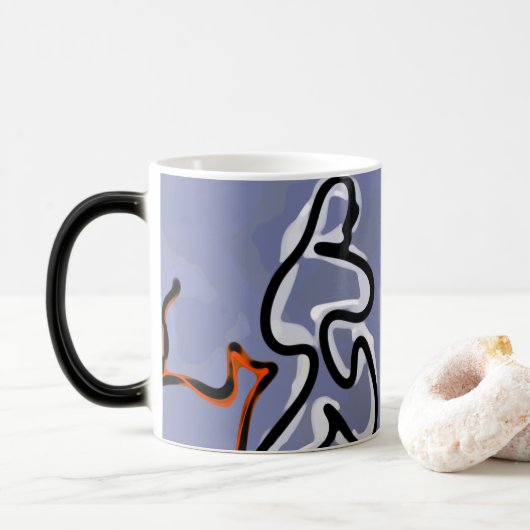 Figuur met Feline: Abstract Blauw, Sinaasappel, B Magische Mok (Met donut)