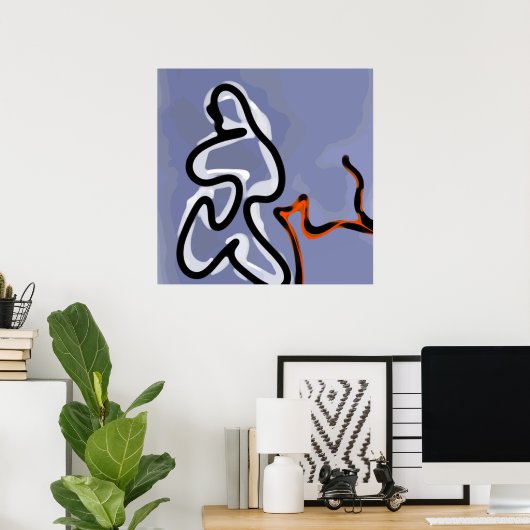 Figuur met Feline: Abstract Blauw, Sinaasappel, B  Poster (Thuiskantoor)
