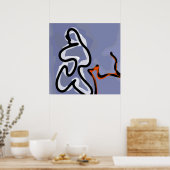 Figuur met Feline: Abstract Blauw, Sinaasappel, B  Poster (Keuken)