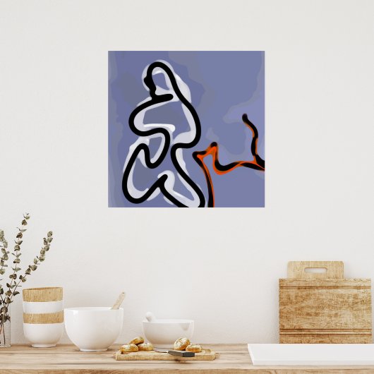 Figuur met Feline: Abstract Blauw, Sinaasappel, B  Poster (Keuken)