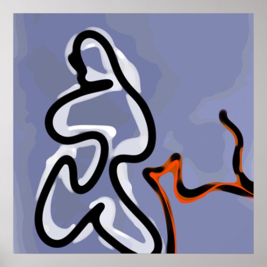 Figuur met Feline: Abstract Blauw, Sinaasappel, B  Poster (Voorkant)