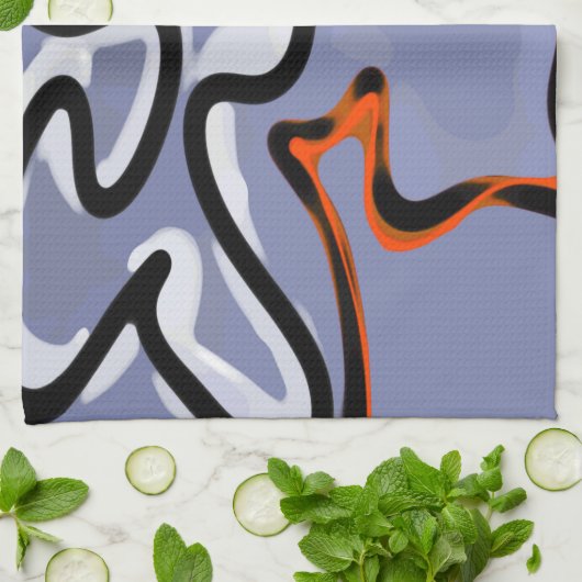 Figuur met Feline: Abstract Blauw, Sinaasappel, B  Theedoek (Gevouwen)