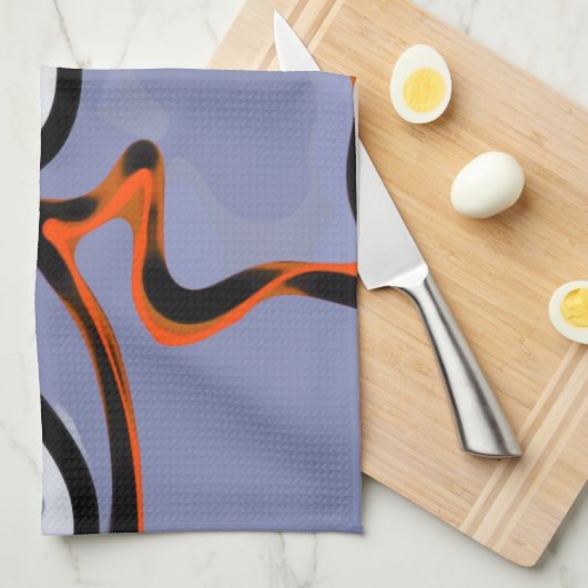 Figuur met Feline: Abstract Blauw, Sinaasappel, B Theedoek (Quarter Fold)