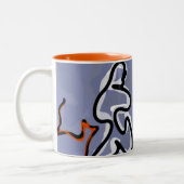 Figuur met Feline: Abstract Blauw, Sinaasappel, B Tweekleurige Koffiemok (Links)