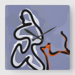 Figuur met Feline: Abstract Blauw, Sinaasappel, B Vierkante Klok