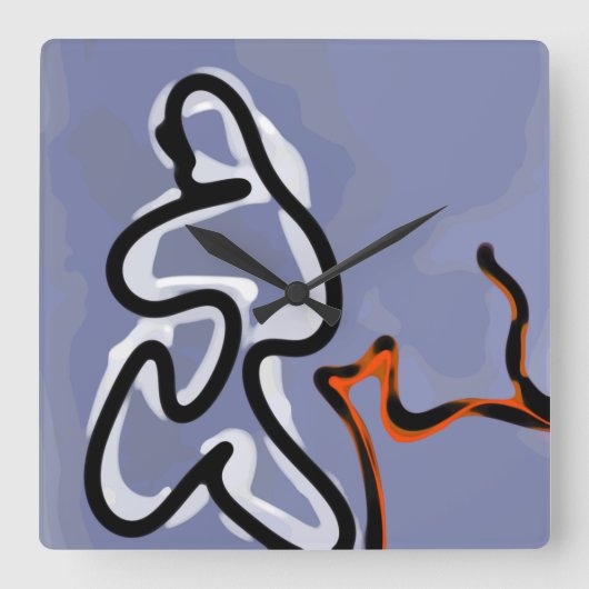 Figuur met Feline: Abstract Blauw, Sinaasappel, B Vierkante Klok (Voorkant)