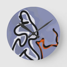Figuur met katachtige: Abstract Blauw, Oranje, Z&W Ronde Klok