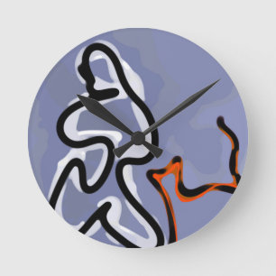 Figuur met katachtige: Abstract Blauw, Oranje, Z&W Ronde Klok