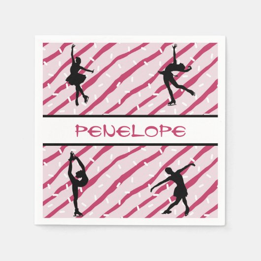 Figuur Schaatsen Meisje Pepermunt Sprinkle Pink Servet (Voorkant)