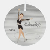 Figuur Skater Bruin Haar in Zwart Glas Ornament (Achterkant)