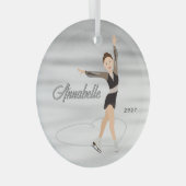 Figuur Skater Bruin Haar in Zwart Glas Ornament (Voorkant Rechts)