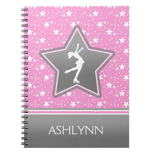 Figuur Skater onder de Roze Stars met JOUW NAAM Notitieboek (Voorkant)