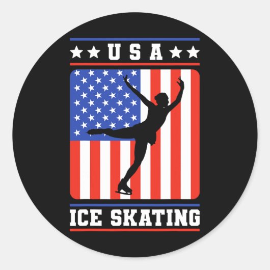 Figuur Skater Usa ijsschaatsen Ronde Sticker (Voorkant)