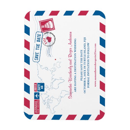 Fiji Air Mail Bruiloft Bewaar de datum 3x4 Magneet (Verticaal)