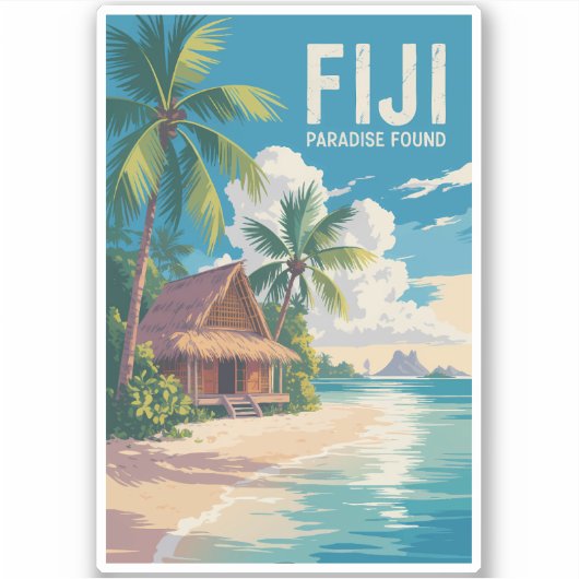Fiji Beach Hut Travel Art Vintage Sticker (Voorkant)