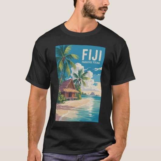 Fiji Beach Hut Travel Art Vintage T-shirt (Voorkant)