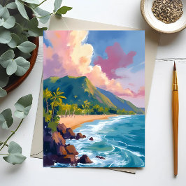 Fiji bergen kustlijn reis schilderij briefkaart