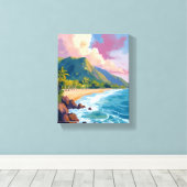 Fiji Bergen Kustlijn Reis Schilderij Canvas Afdruk (Insitu (Houten vloer))